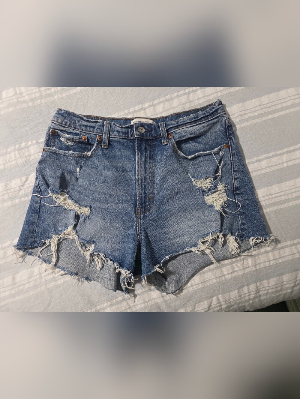 Abercrombie & Fitch Frayed Distressed Denim Cutoff Shorts - Blue